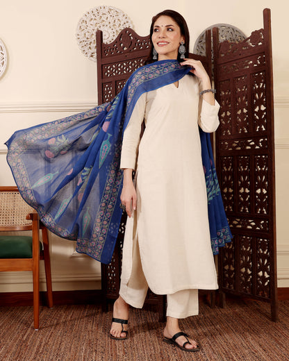 Saadhvi Ivory Cream Plain Kurta Set