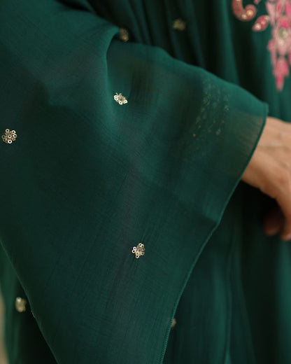 Vanya Emerald Green Pink Resham Floral Embroidered Kurta Set