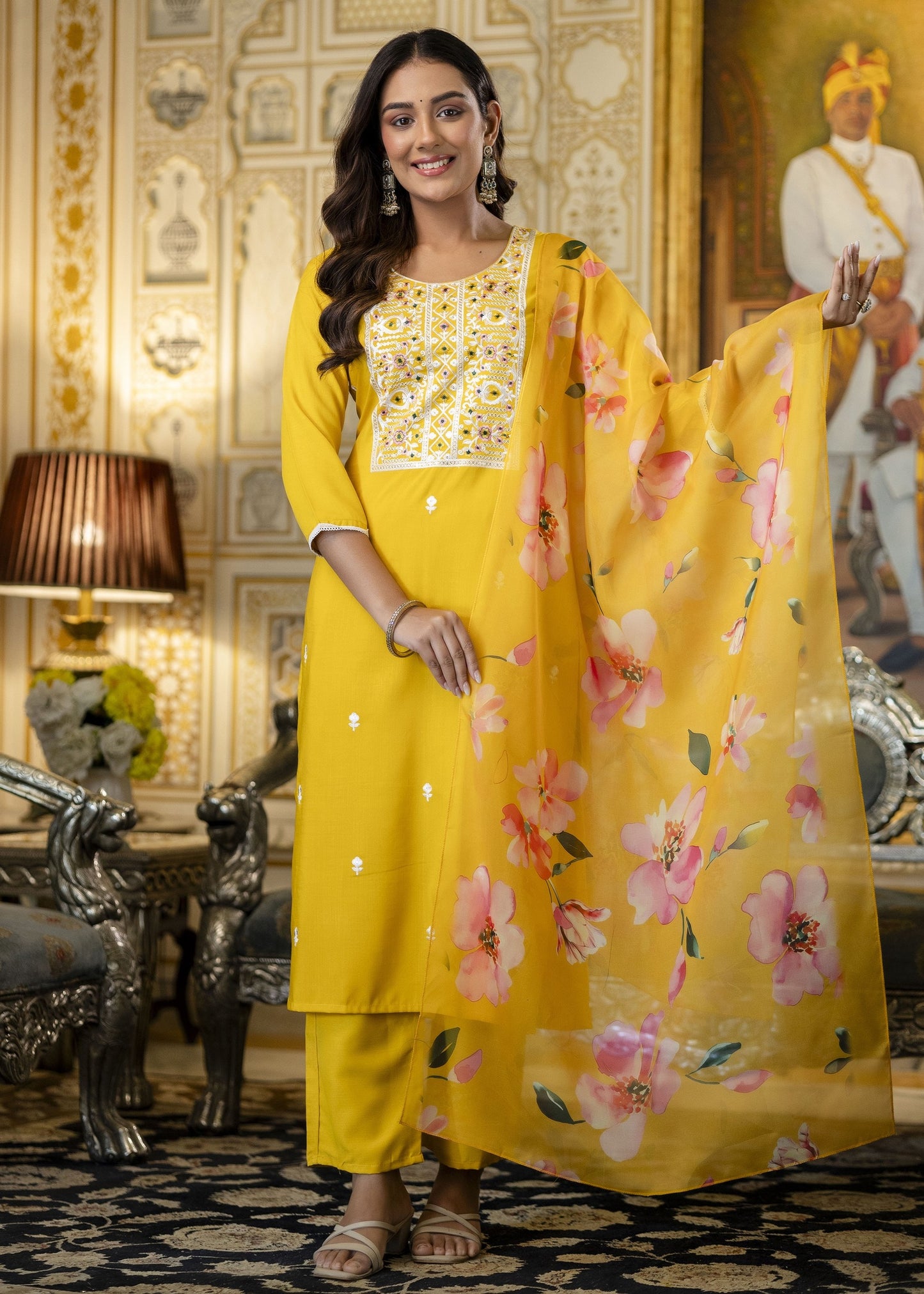 Basanti Sunshine Yellow Embroidery Kurta Set