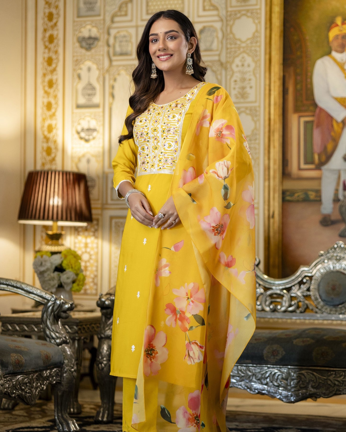 Basanti Sunshine Yellow Embroidery Kurta Set