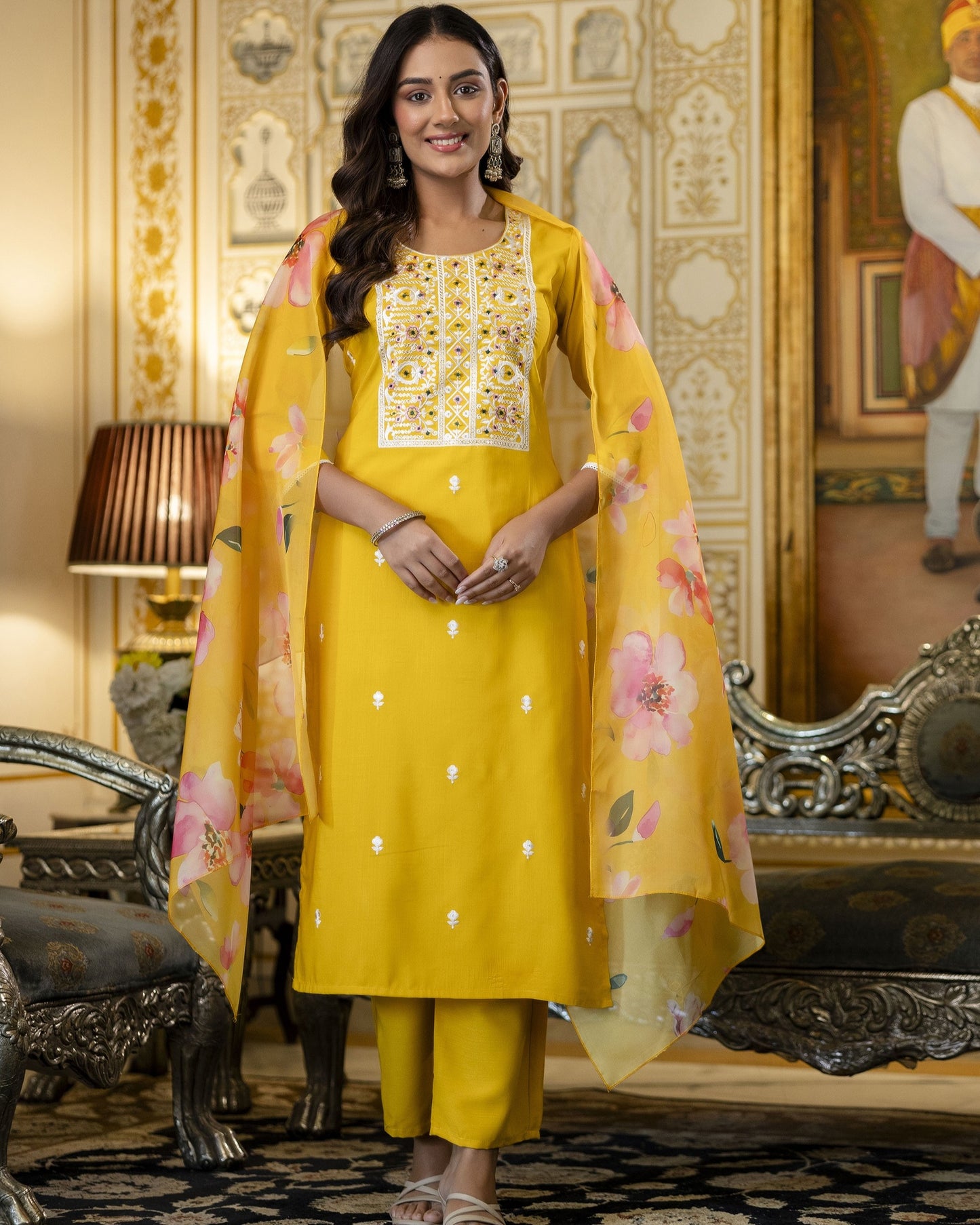 Basanti Sunshine Yellow Embroidery Kurta Set