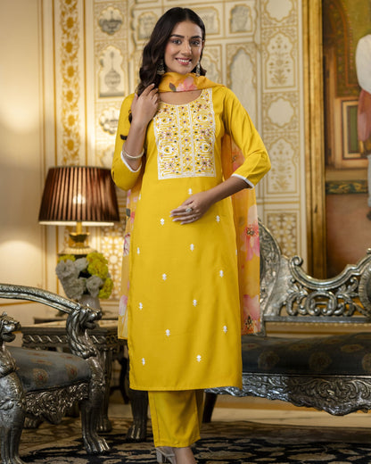 Basanti Sunshine Yellow Embroidery Kurta Set