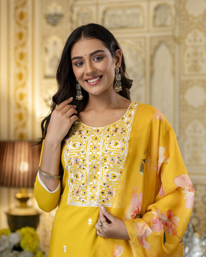 Basanti Sunshine Yellow Embroidery Kurta Set