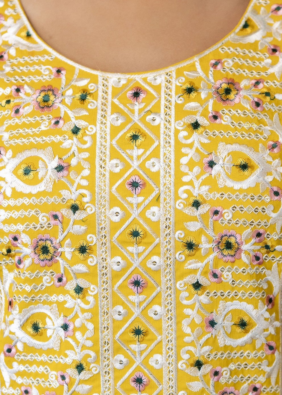 Basanti Sunshine Yellow Embroidery Kurta Set