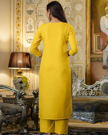 Basanti Sunshine Yellow Embroidery Kurta Set