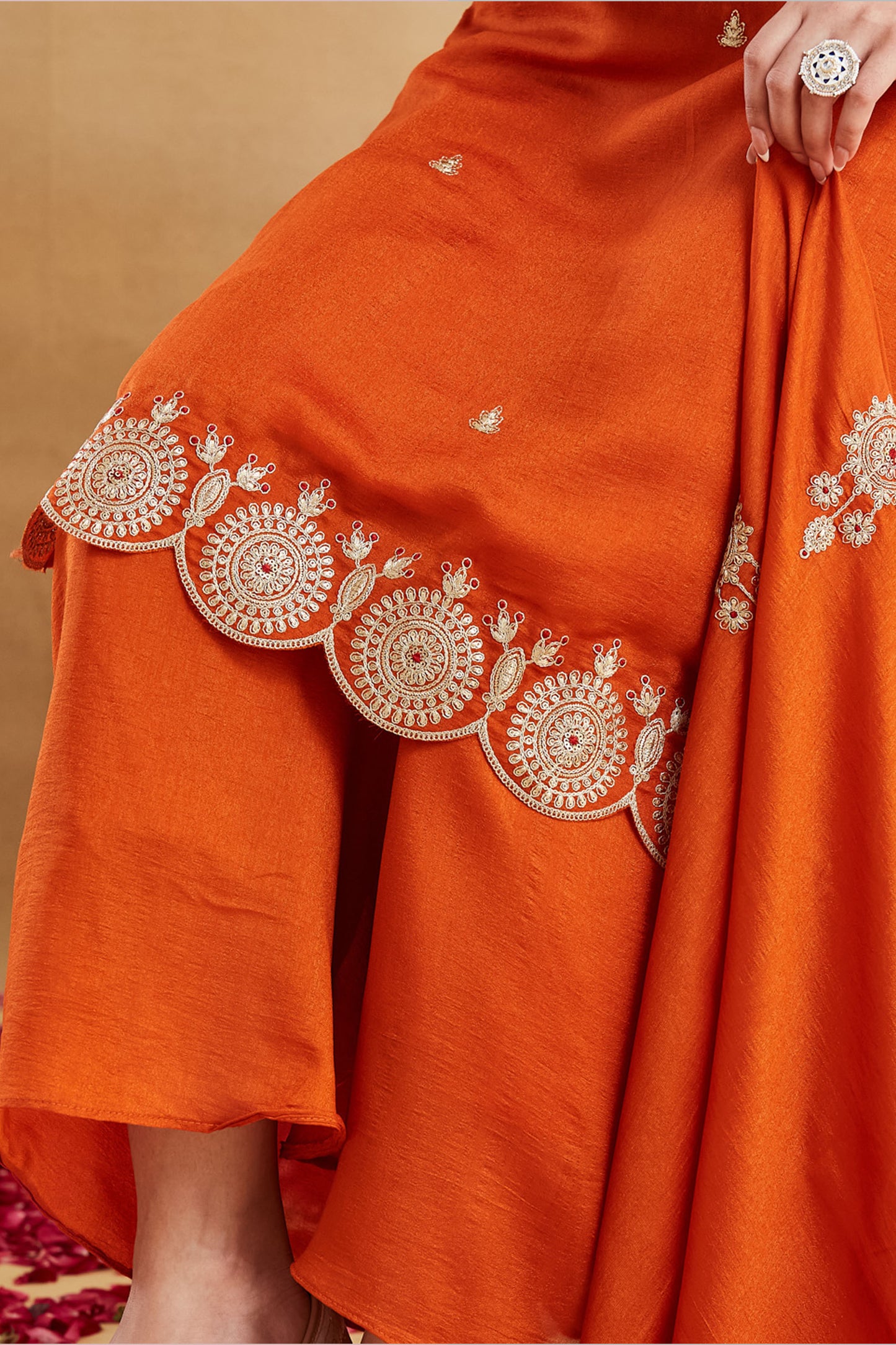 Kanaklata Orange Vichitra Silk Embroidered Kurta Set