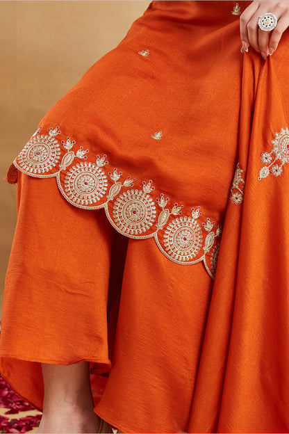 Kanaklata Orange Vichitra Silk Embroidered Kurta Set
