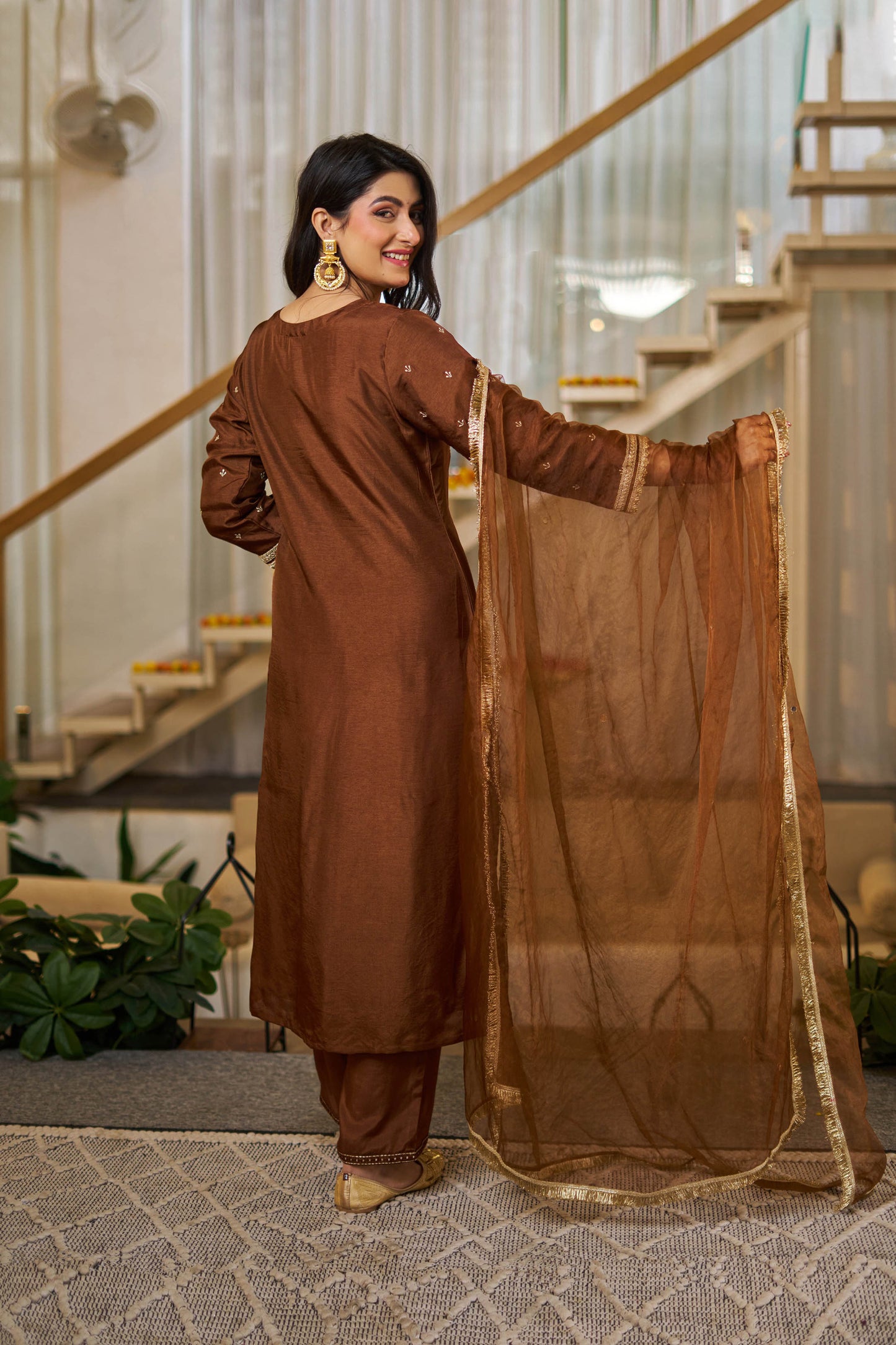 Tamanna Brown Vichitra Silk Embroidered Kurta Set