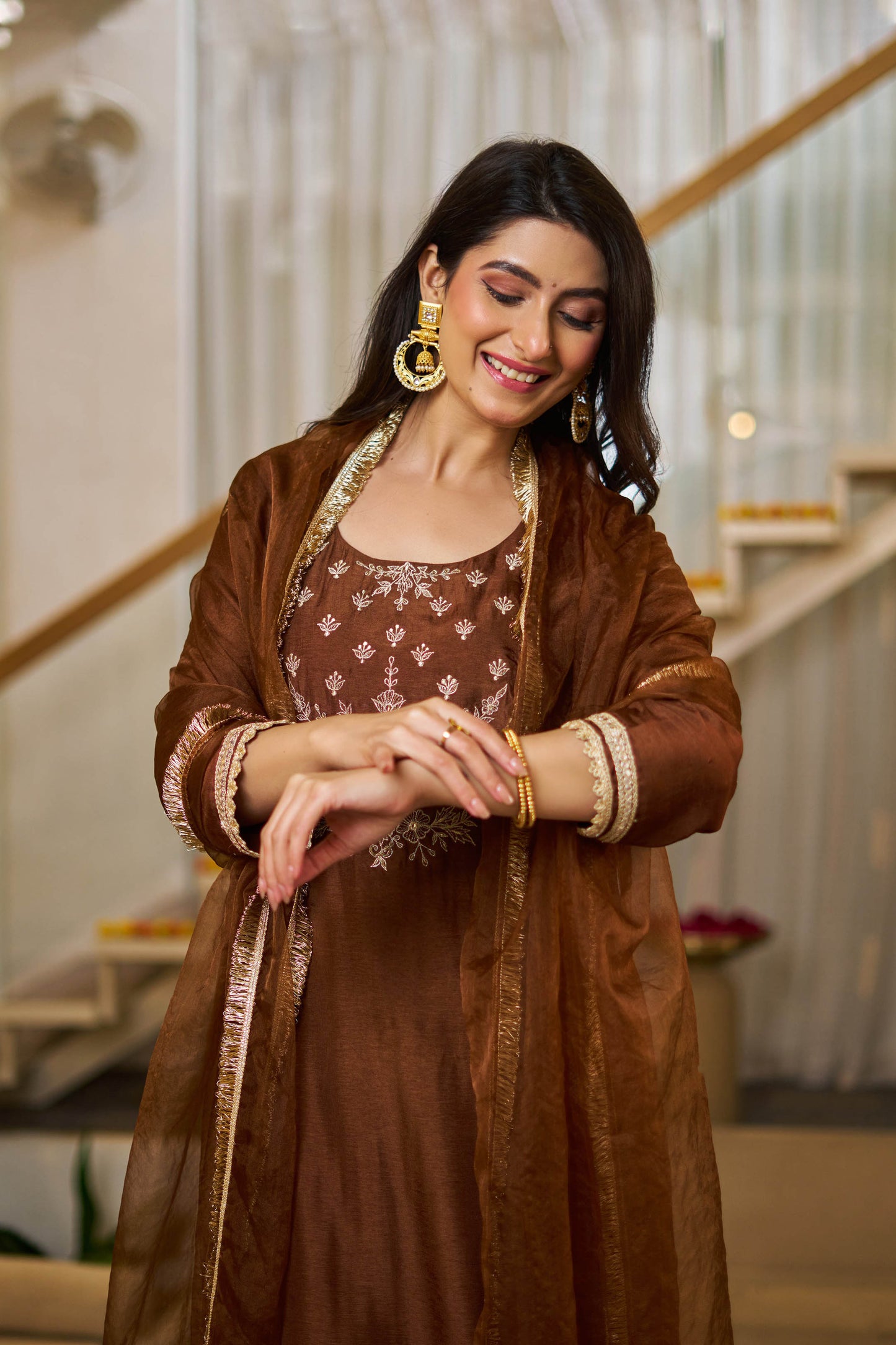 Tamanna Brown Vichitra Silk Embroidered Kurta Set