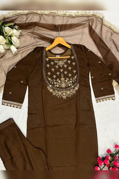 Tamanna Brown Vichitra Silk Embroidered Kurta Set