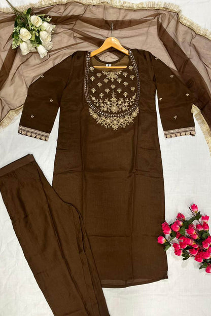 Tamanna Brown Vichitra Silk Embroidered Kurta Set