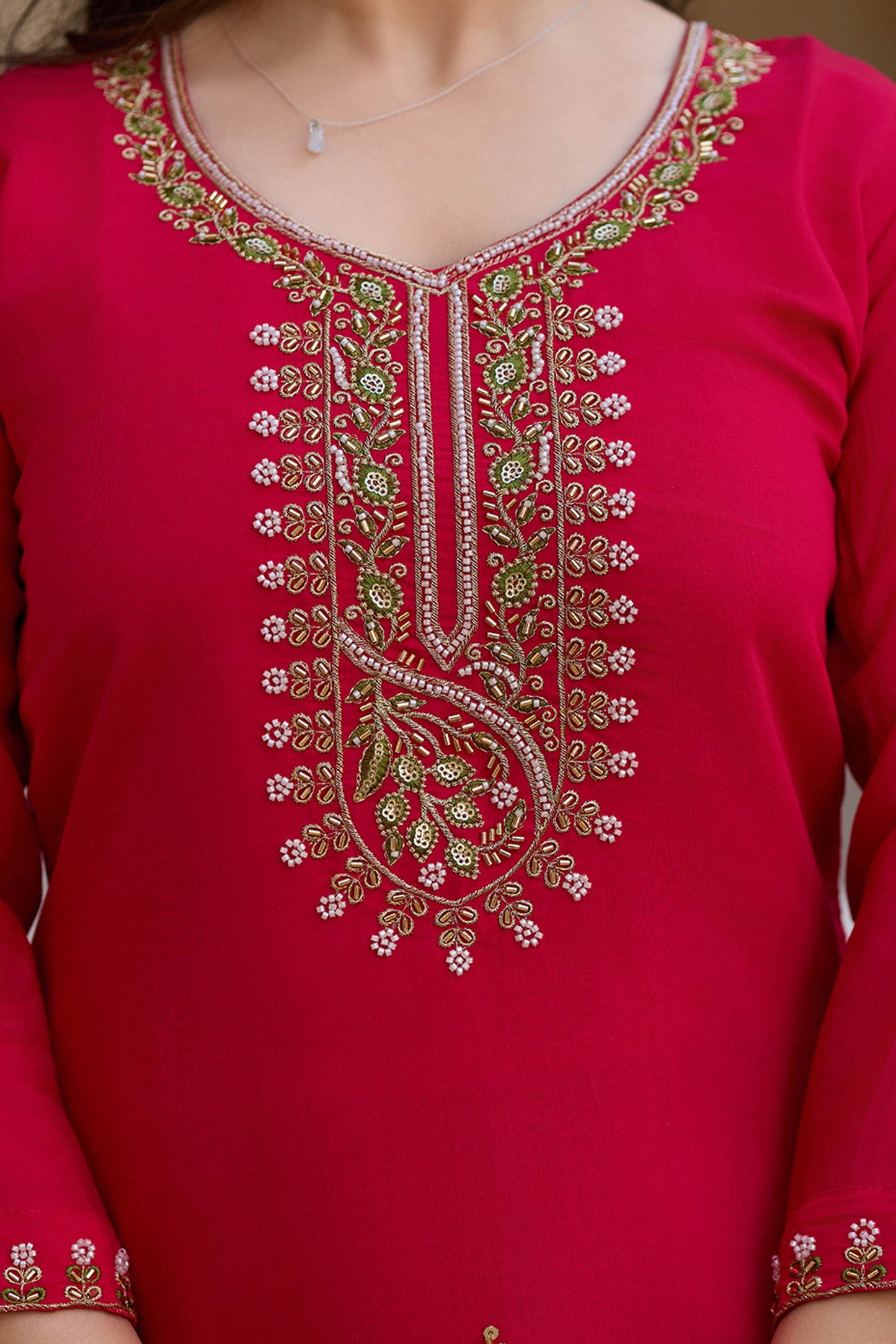 Rangita Rani Pink Viscose Chanderi Embroidered Kurta Set