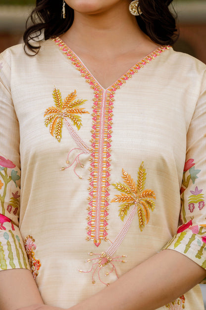 Prakriti Ivory Viscose Assam Silk Embroidered Kurta Set