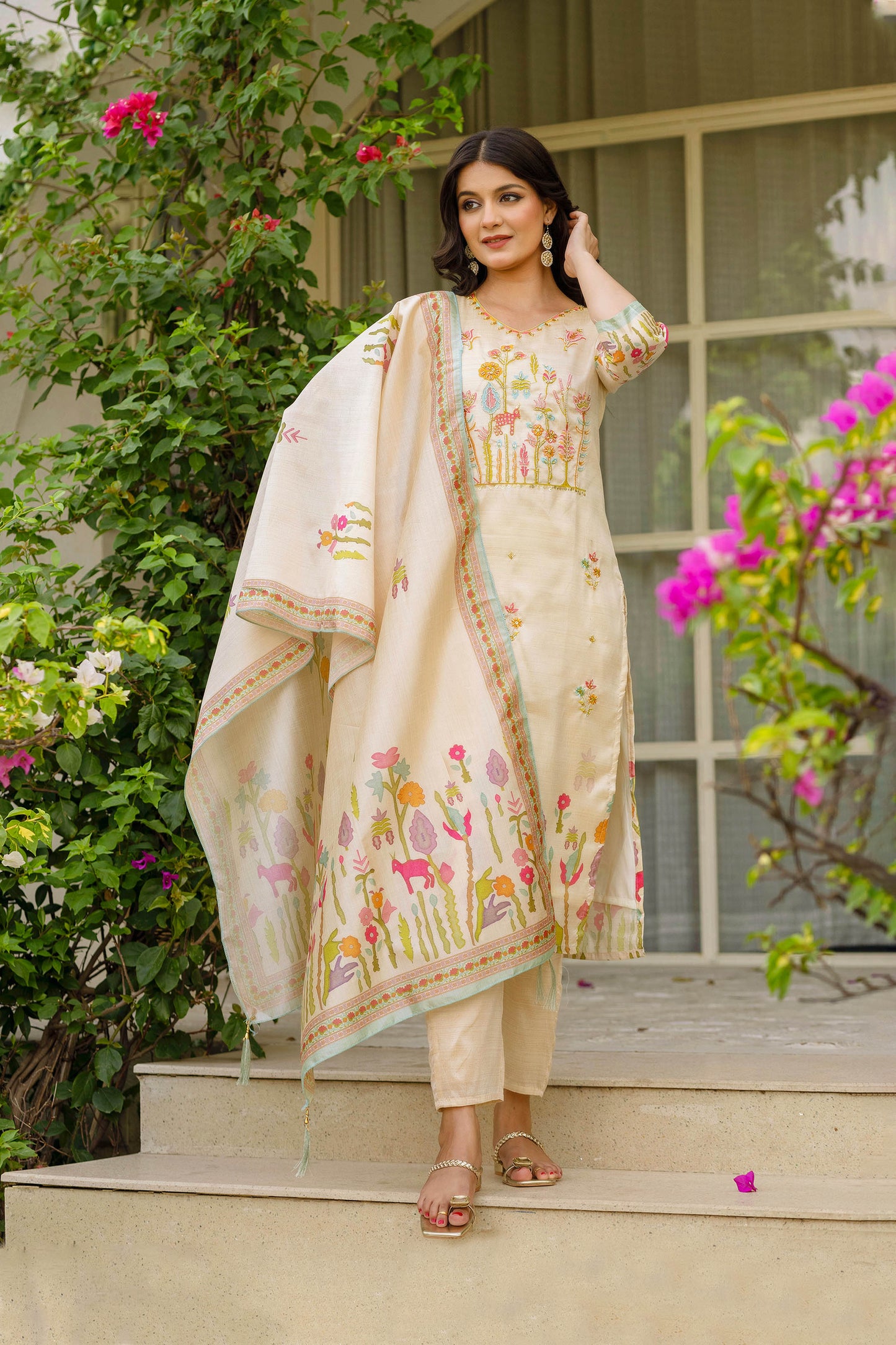 Lalita Butter Yellow Viscose Assam Silk Embroidered Kurta Set