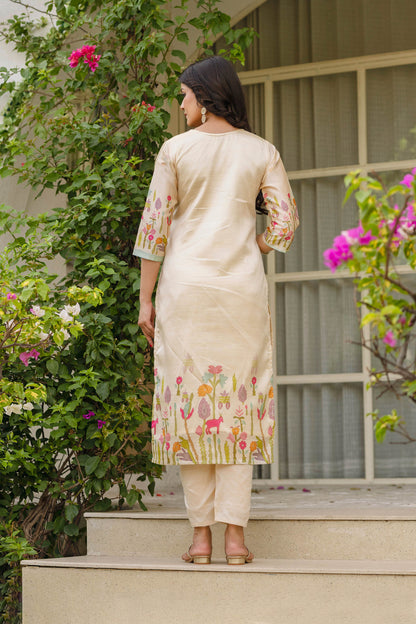 Lalita Butter Yellow Viscose Assam Silk Embroidered Kurta Set