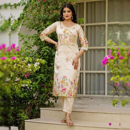 Lalita Butter Yellow Viscose Assam Silk Embroidered Kurta Set