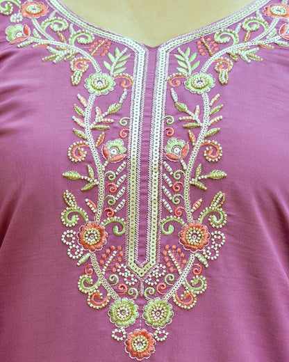 Noorani Mauve Pink Bead & Resham Embroidered Kurta Set