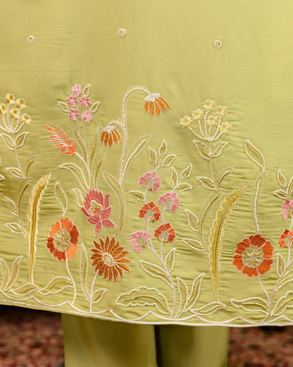 Bahar Pista Green Gota and Resham Floral Embroidered Kurta Set