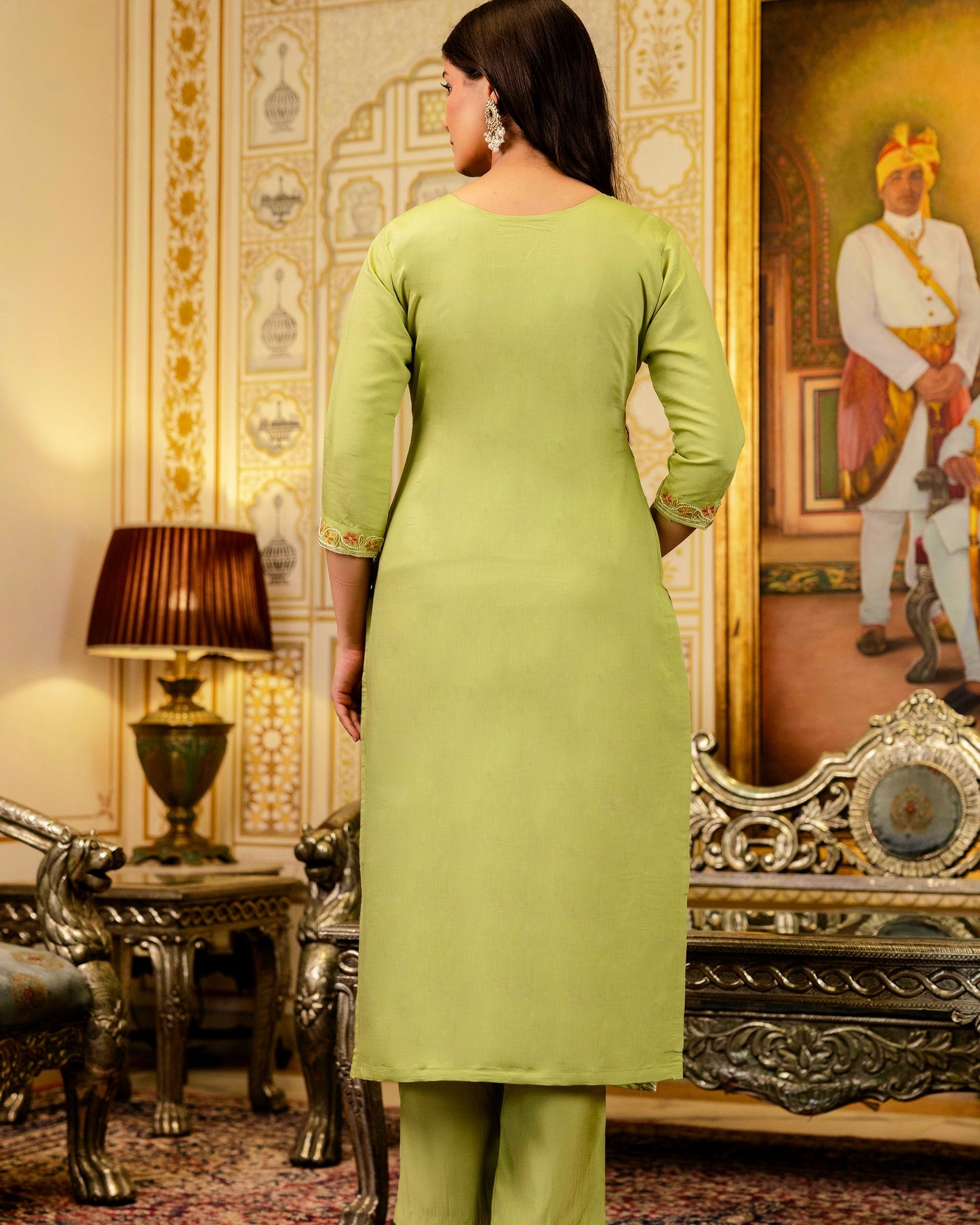 Bahar Pista Green Gota and Resham Floral Embroidered Kurta Set