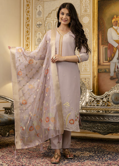 Bahar Lavender Grey Gota and Resham Floral Embroidered Kurta Set