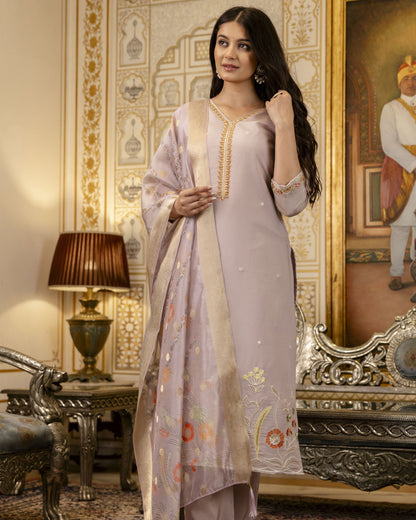 Bahar Lavender Grey Gota and Resham Floral Embroidered Kurta Set