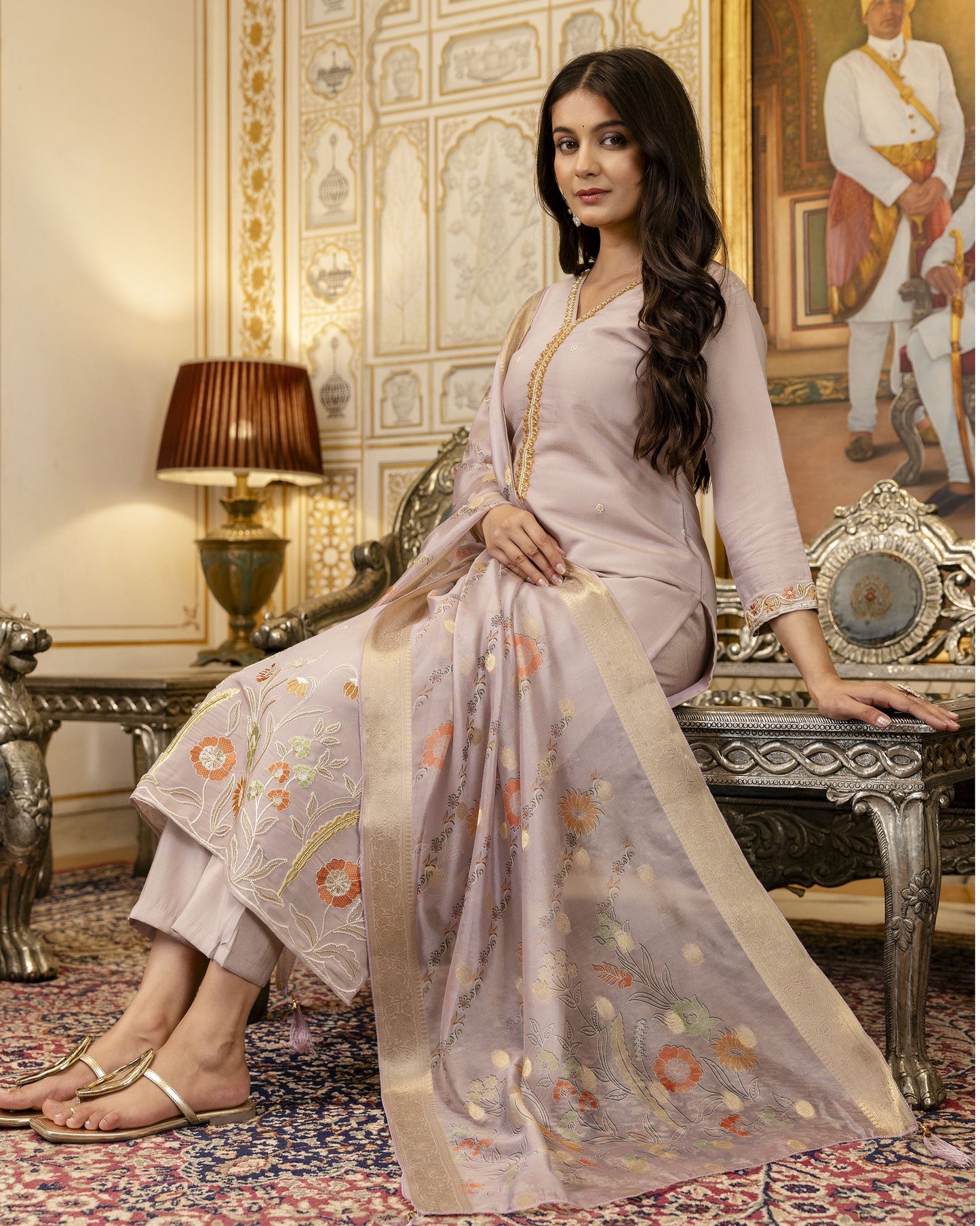 Bahar Lavender Grey Gota and Resham Floral Embroidered Kurta Set