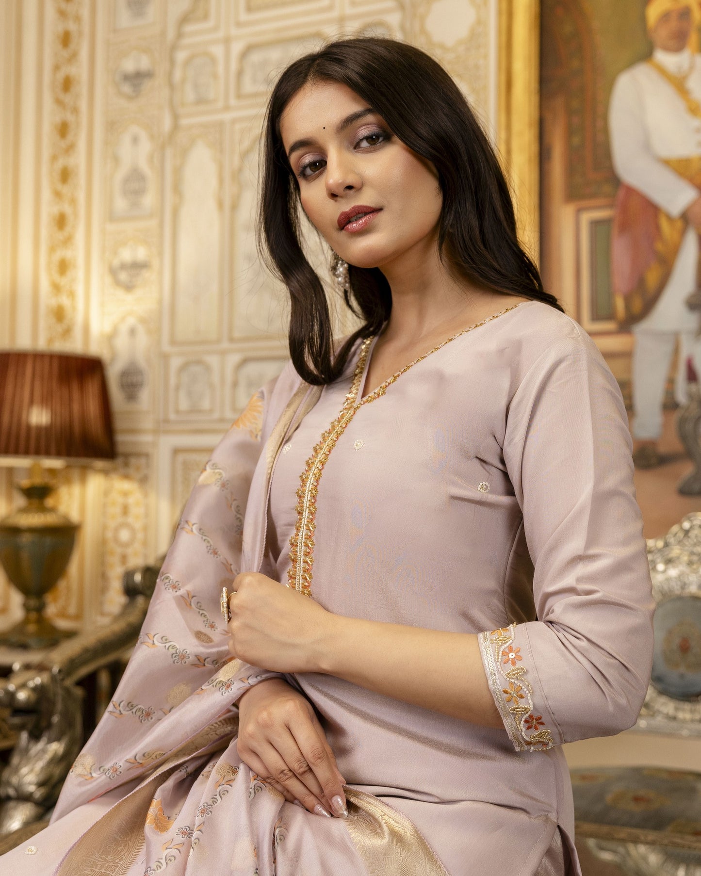 Bahar Lavender Grey Gota and Resham Floral Embroidered Kurta Set