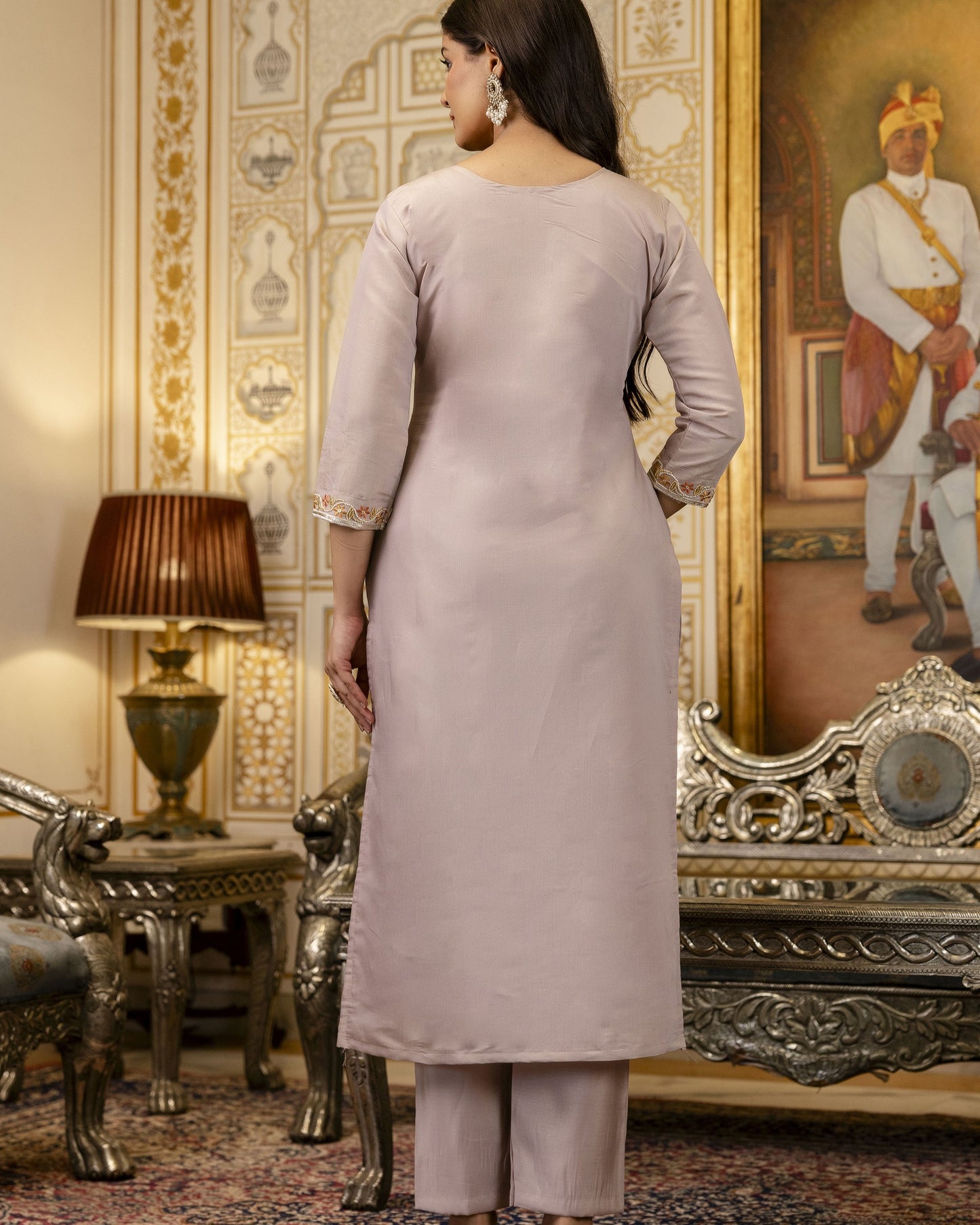 Bahar Lavender Grey Gota and Resham Floral Embroidered Kurta Set