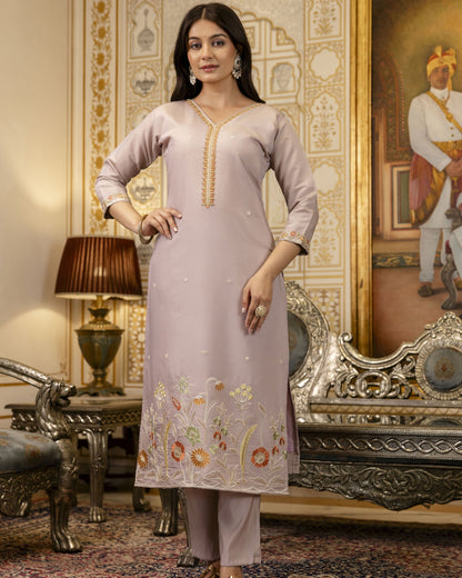 Bahar Lavender Grey Gota and Resham Floral Embroidered Kurta Set