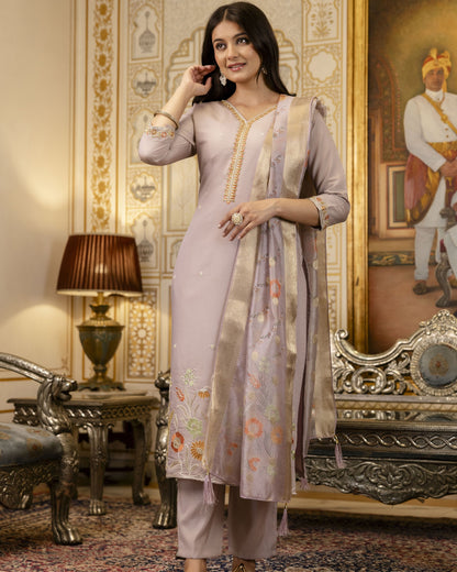 Bahar Lavender Grey Gota and Resham Floral Embroidered Kurta Set