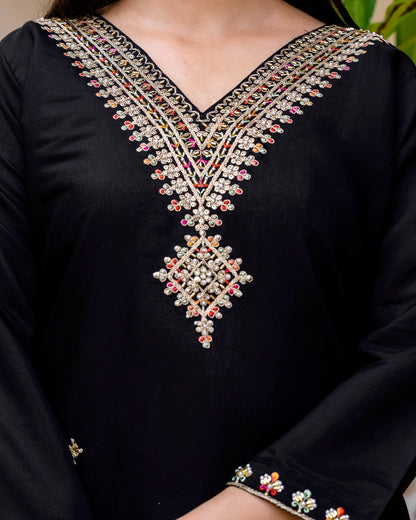 Zara Noir Black Gold Zardozi & Buti Embroidered Kurta Set