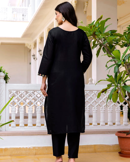 Zara Noir Black Gold Zardozi & Buti Embroidered Kurta Set