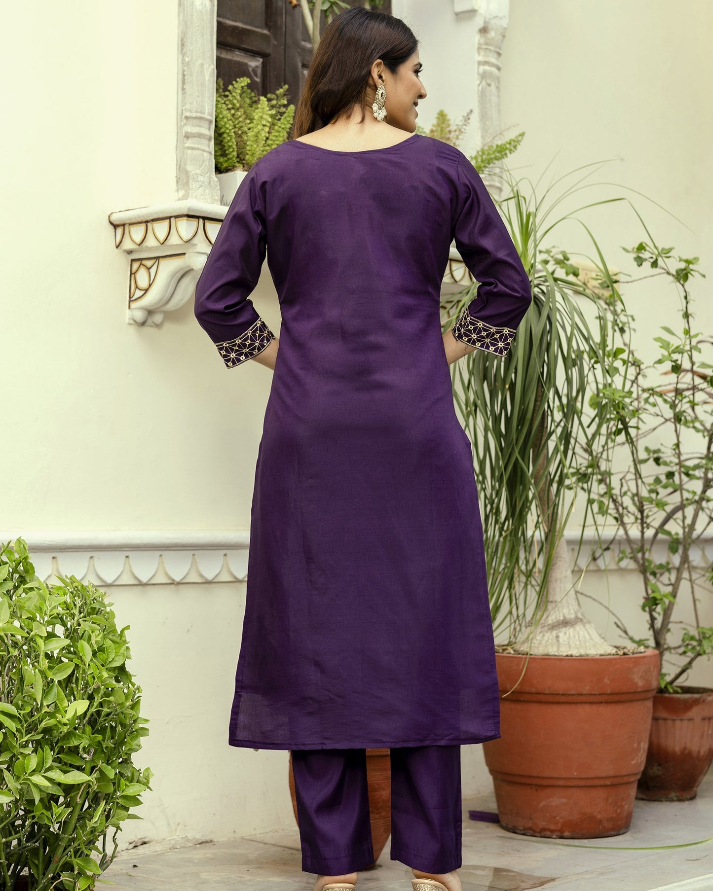 Nisha Deep Wine Purple Gold Zardozi Botanical Embroidered Kurta Set