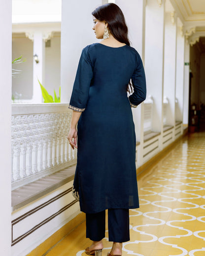 Tarang Teal Blue Gold Zari & Resham Embroidered Kurta Set
