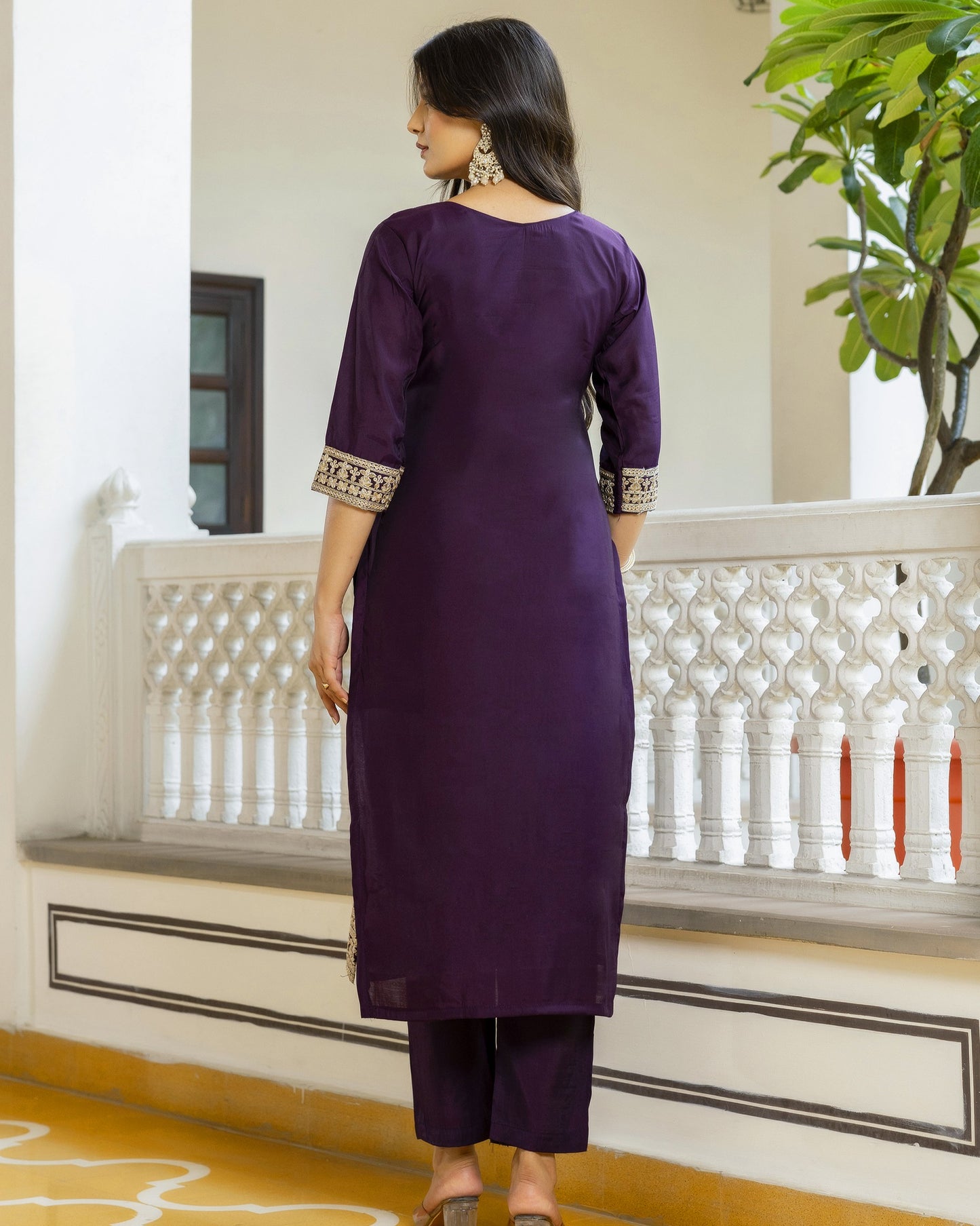 Tarang Deep Violet Gold Zari and Sequin Embroidered Kurta Set