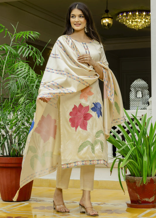 Shreya Cream Gold Multicolour Embroidered Kurta Set