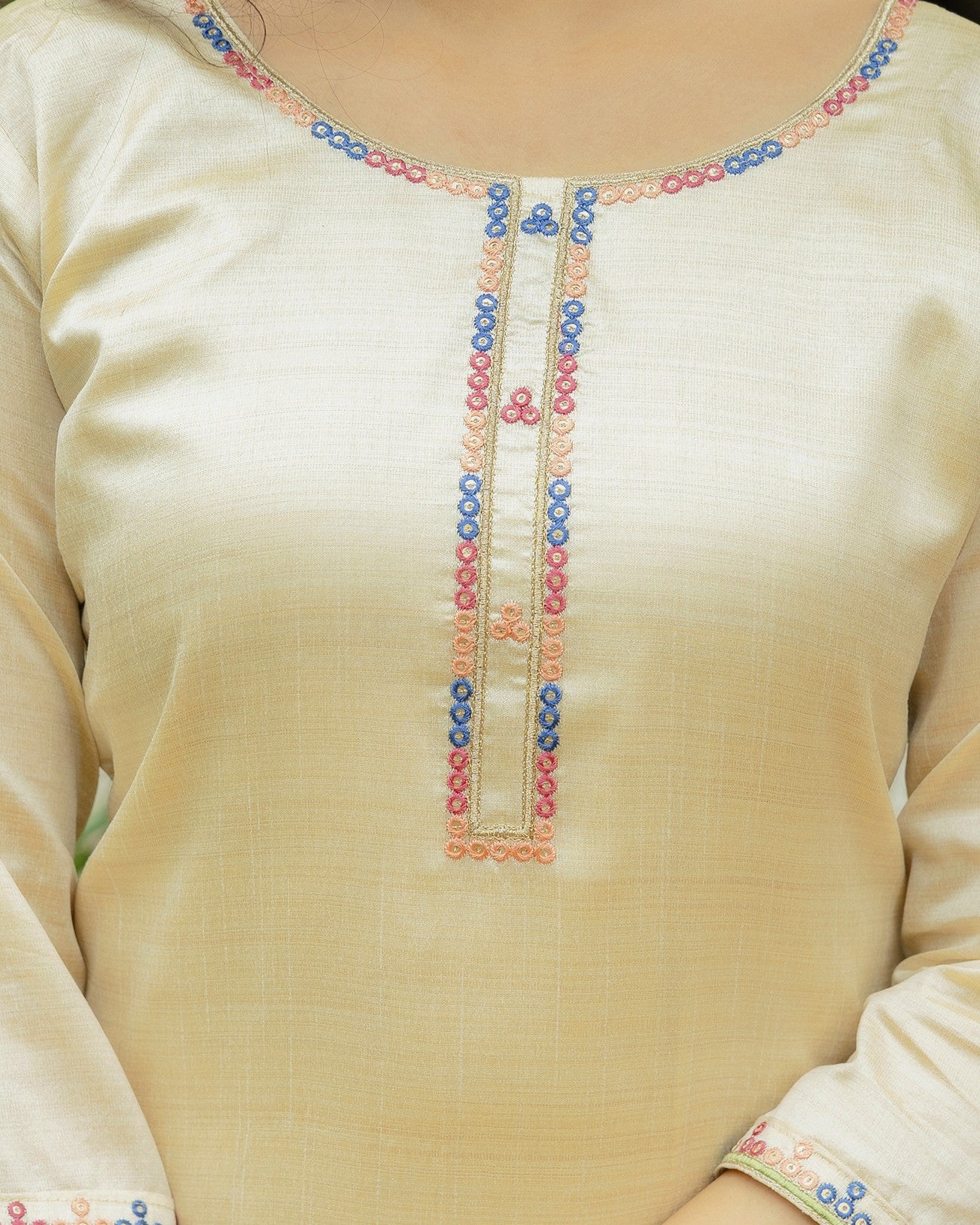 Shreya Cream Gold Multicolour Embroidered Kurta Set