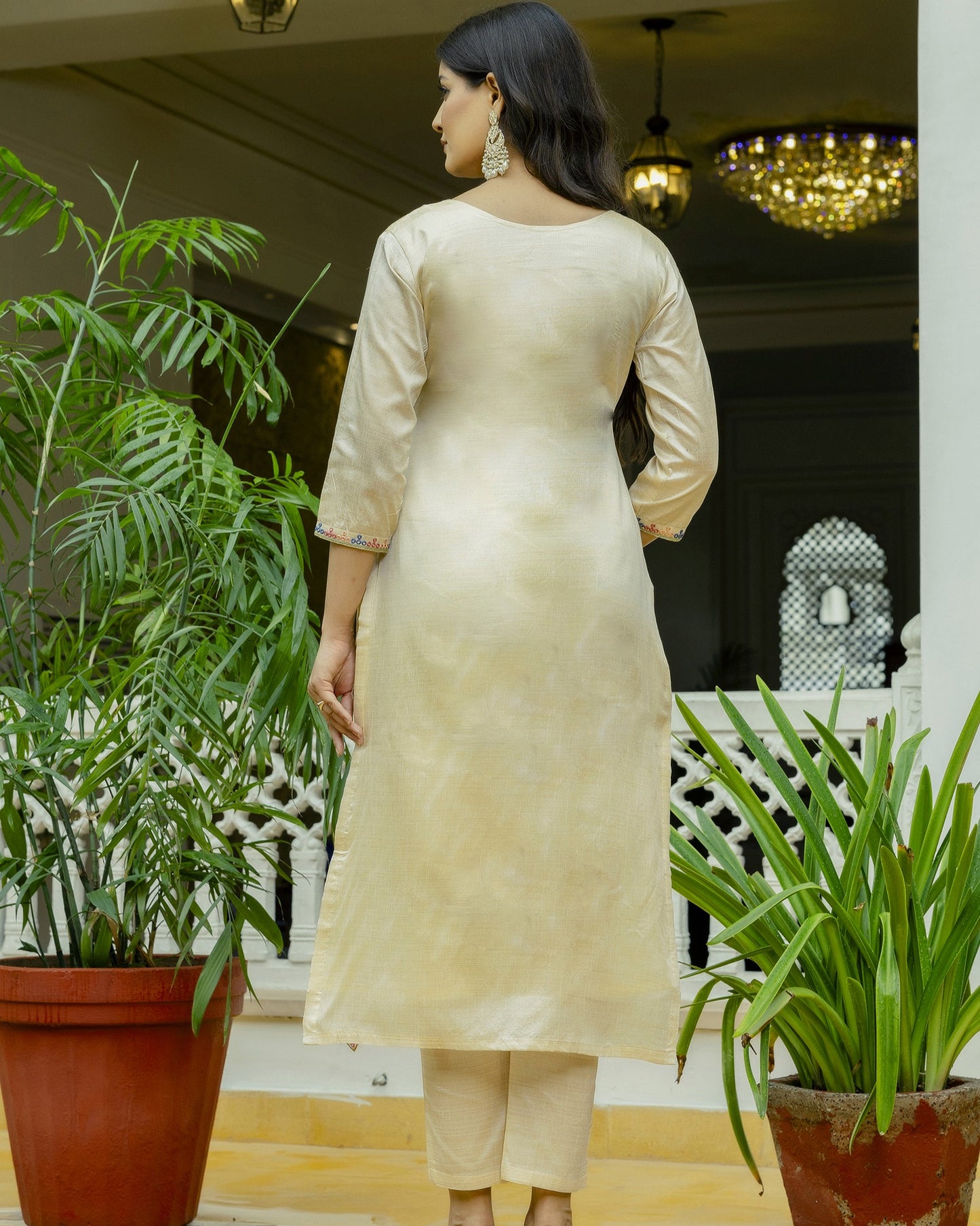 Shreya Cream Gold Multicolour Embroidered Kurta Set