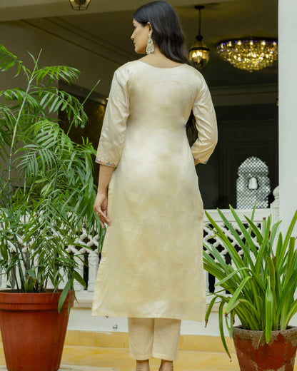 Shreya Cream Gold Multicolour Embroidered Kurta Set