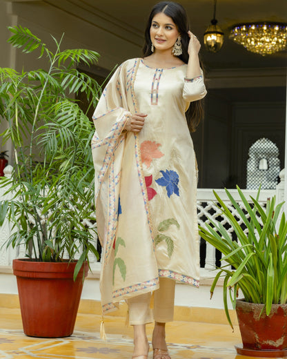 Shreya Cream Gold Multicolour Embroidered Kurta Set