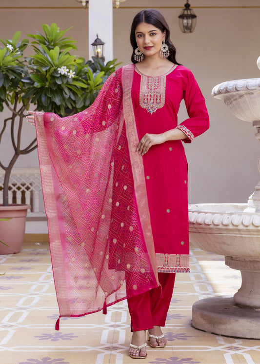 Gulabo Rani Pink Gold Zari and Resham Embroidered Kurta Set