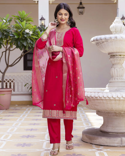 Gulabo Rani Pink Gold Zari and Resham Embroidered Kurta Set