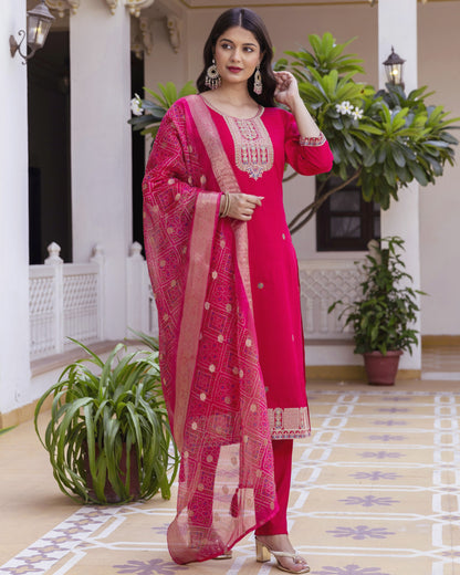 Gulabo Rani Pink Gold Zari and Resham Embroidered Kurta Set