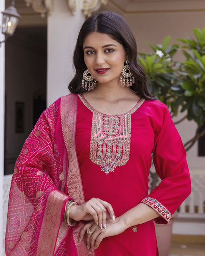 Gulabo Rani Pink Gold Zari and Resham Embroidered Kurta Set