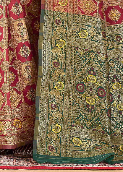 Rich Maroon Banarasi Silk Saree with Antique Gold Zari Border