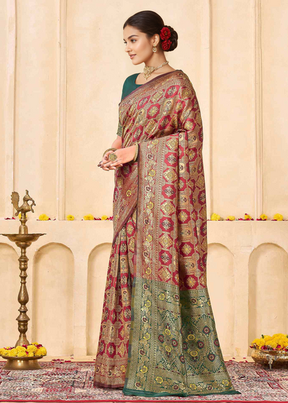 Rich Maroon Banarasi Silk Saree with Antique Gold Zari Border