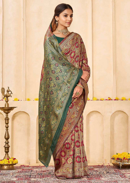 Rich Maroon Banarasi Silk Saree with Antique Gold Zari Border