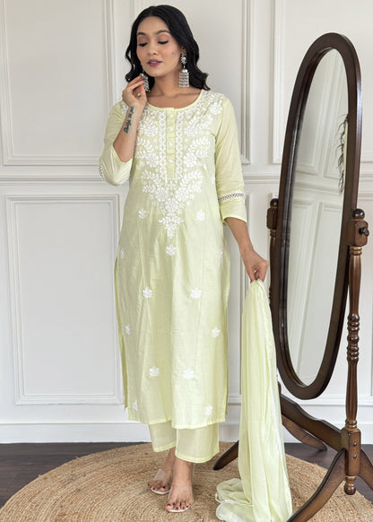 Light Yellow Embroidered Kurta Set