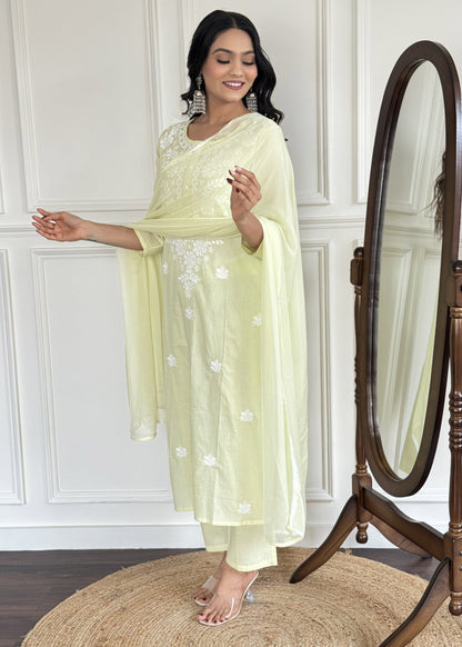Light Yellow Embroidered Kurta Set