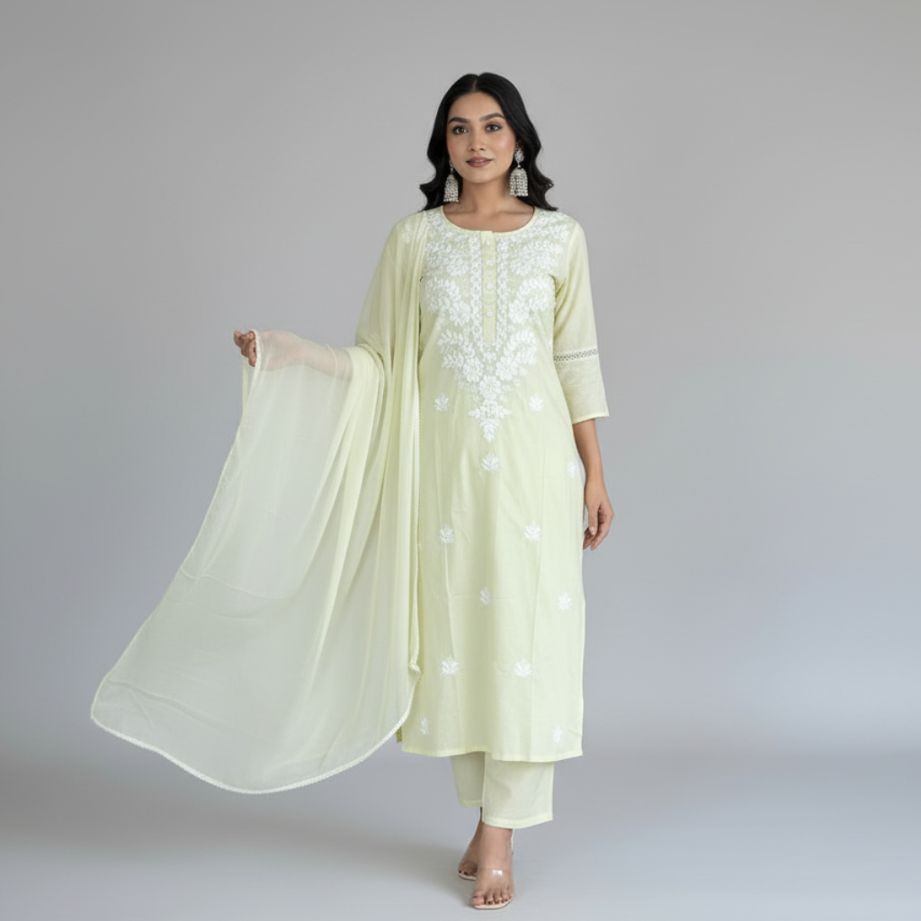 Light Yellow Embroidered Kurta Set